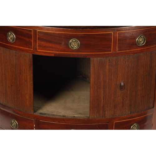 348 - AN UNUSUAL GEORGE III MAHOGANY CORNER WASH STAND with fold down top, fitted with tambour front and s... 