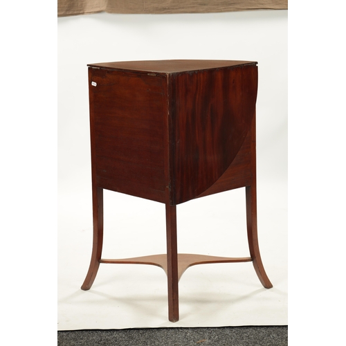 348 - AN UNUSUAL GEORGE III MAHOGANY CORNER WASH STAND with fold down top, fitted with tambour front and s... 