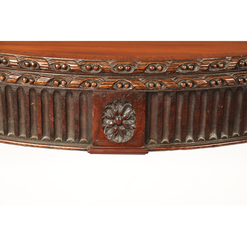 349 - A GEORGE III MAHOGANY DEMI LUNE CARD TABLE IN THE MANNER OF ROBERT ADAM the cross banded top with ba... 