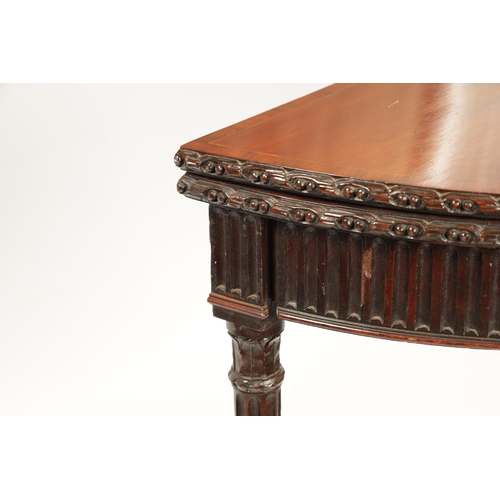 349 - A GEORGE III MAHOGANY DEMI LUNE CARD TABLE IN THE MANNER OF ROBERT ADAM the cross banded top with ba... 