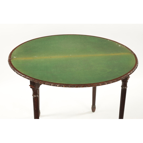 349 - A GEORGE III MAHOGANY DEMI LUNE CARD TABLE IN THE MANNER OF ROBERT ADAM the cross banded top with ba... 