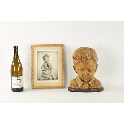 35 - A 20TH CENTURY POTTERY BUST OF ALFRED FRANCES OBE AS A CHILD with photograph (29cm high)