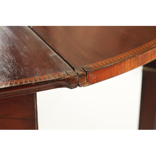 354 - A GEORGE III FIGURED MAHOGANY SCOTTISH DEMI LUNE TEA TABLE with unusal shell inlaid interior; raised... 