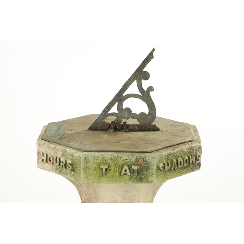 364 - AN EARLY 18TH CENTURY BRONZE SUNDIAL DATED 1717 RAISED ON AN ARTS AND CRAFTS COMPOSITE STONE BASE in... 