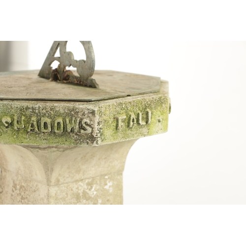 364 - AN EARLY 18TH CENTURY BRONZE SUNDIAL DATED 1717 RAISED ON AN ARTS AND CRAFTS COMPOSITE STONE BASE in... 