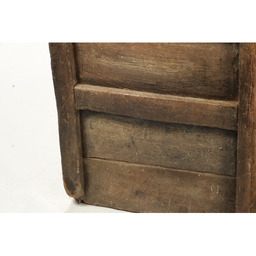 365 - A 16TH CENTURY OAK BOARDED ARK COFFER illustrated in the oak furniture book by Chinnery (137cm wide ... 