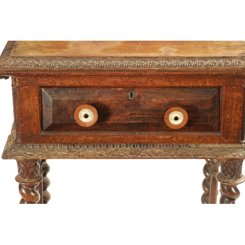 372 - A WILLIAM IV COLONIAL INDIAN PADOUK WOOD WORK TABLE having carved moulded top with frieze drawer; ra... 