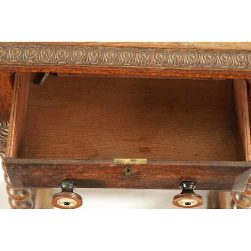 372 - A WILLIAM IV COLONIAL INDIAN PADOUK WOOD WORK TABLE having carved moulded top with frieze drawer; ra... 