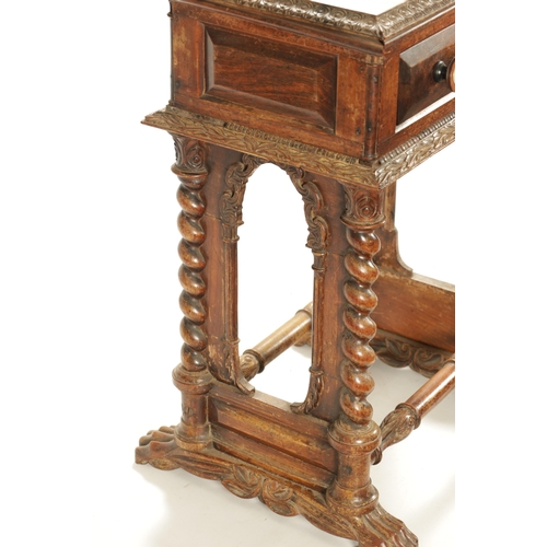 372 - A WILLIAM IV COLONIAL INDIAN PADOUK WOOD WORK TABLE having carved moulded top with frieze drawer; ra... 