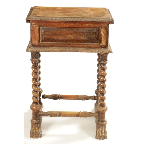 372 - A WILLIAM IV COLONIAL INDIAN PADOUK WOOD WORK TABLE having carved moulded top with frieze drawer; ra... 