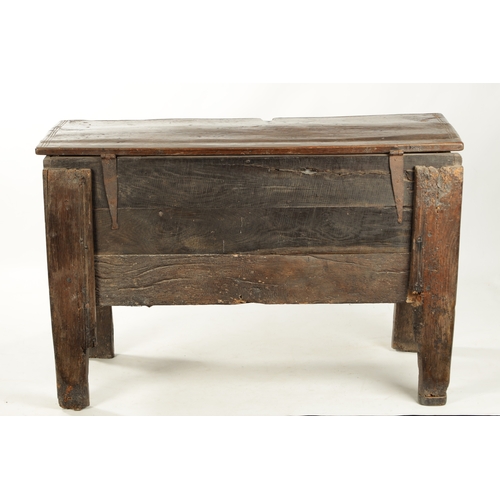 377 - A RARE LATE 16TH CENTURY WELSH OAK BOARDED CHEST with arcaded frieze; raised on thick cut stile feet... 