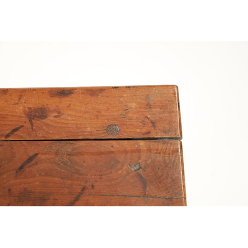 382 - AN EARLY 18TH CENTURY YEW WOOD SIDE TABLE the plank top above a shaped apron; raised on tapering tur... 