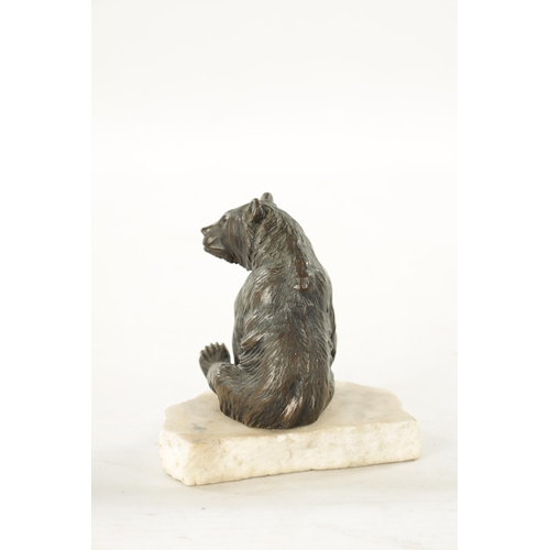 389 - A 19TH CENTURY FILLED BRONZE BEAR ON MARBLE BASE POSSIBLY RUSSIAN (12cm high)