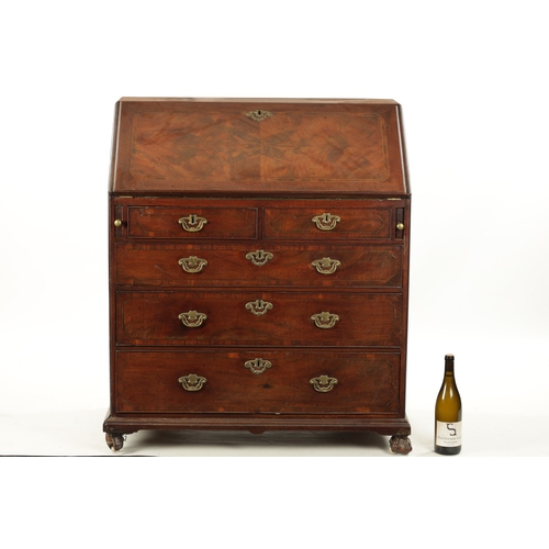 392 - AN IMPORTANT FINE GEORGE II BRASS INLAID FIGURED MAHOGANY BUREAU ATTRIBUTED TO JOHN CHANNON the angl... 