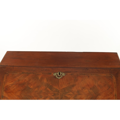 392 - AN IMPORTANT FINE GEORGE II BRASS INLAID FIGURED MAHOGANY BUREAU ATTRIBUTED TO JOHN CHANNON the angl... 