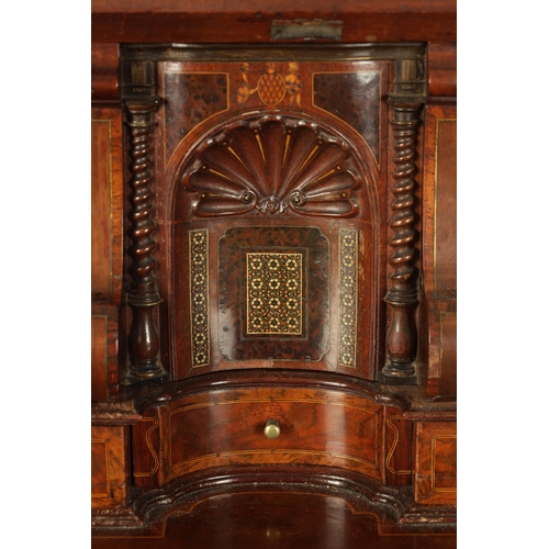 392 - AN IMPORTANT FINE GEORGE II BRASS INLAID FIGURED MAHOGANY BUREAU ATTRIBUTED TO JOHN CHANNON the angl... 