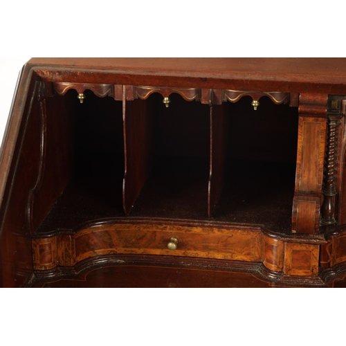 392 - AN IMPORTANT FINE GEORGE II BRASS INLAID FIGURED MAHOGANY BUREAU ATTRIBUTED TO JOHN CHANNON the angl... 