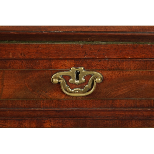 392 - AN IMPORTANT FINE GEORGE II BRASS INLAID FIGURED MAHOGANY BUREAU ATTRIBUTED TO JOHN CHANNON the angl... 