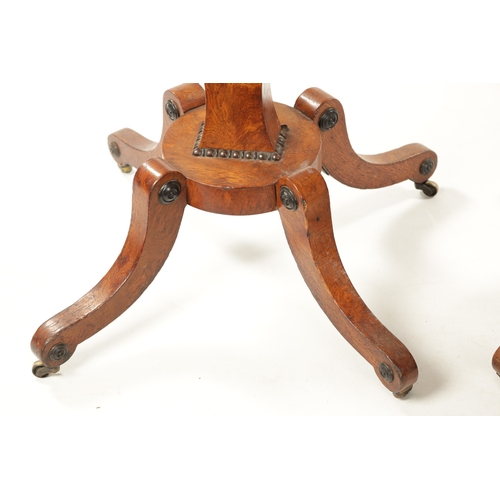 396 - A RARE MATCHED PAIR OF REGENCY BURR ELM WORK TABLES both with fold-down tops above frieze drawers an... 