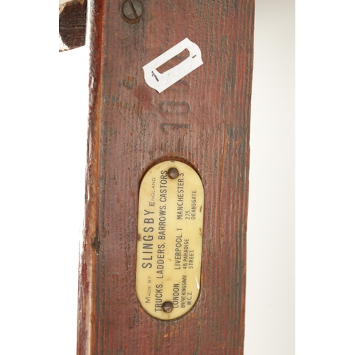 398 - A LATE 19TH CENTURY SET OF PINE STEPS with maker's label for Slingbys ladder manufacturer. (223cm hi... 