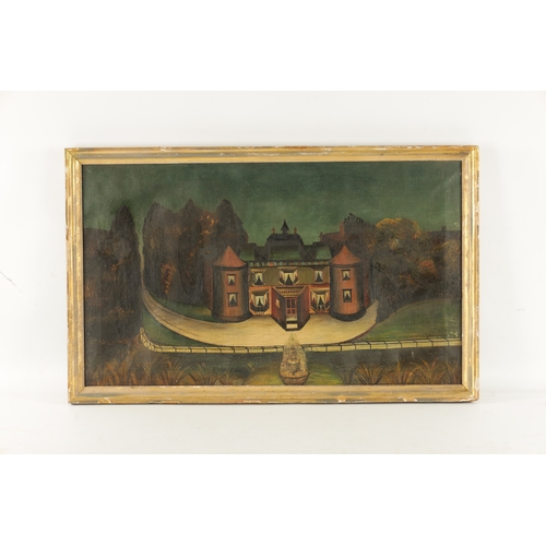 401 - A RARE PAIR OF 18TH CENTURY NAIVE OIL ON CANVAS depicting a colonial fortress and country house - in... 