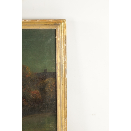 401 - A RARE PAIR OF 18TH CENTURY NAIVE OIL ON CANVAS depicting a colonial fortress and country house - in... 