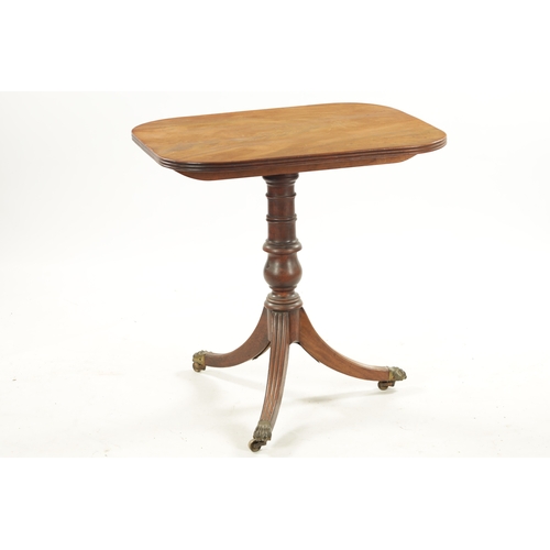 402 - A REGENCY FIGURED MAHOGANY SUPPER TABLE with tilt top; raised on fluted supports (69cm wide 57cm dee... 