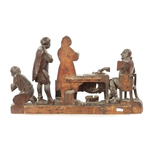 404 - AN 18TH CENTURY CARVED GROUP OF FIGURES, SENTENCING PRISONER