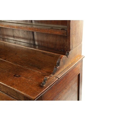 407 - A LATE 18TH CENTURY WELSH OAK DRESSER AND RACK with breakfront base having fitted drawers and side c... 