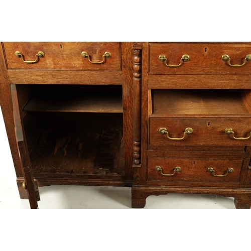 407 - A LATE 18TH CENTURY WELSH OAK DRESSER AND RACK with breakfront base having fitted drawers and side c... 