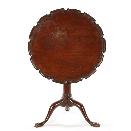 41 - A GEORGE III MAHOGANY PIE CRUST EDGE BIRD CAGE CHIPPENDALE-STYLE TRIPOD TABLE with gun barrel stem a... 