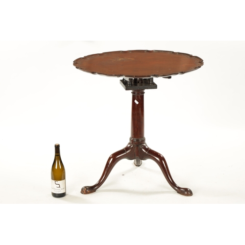 41 - A GEORGE III MAHOGANY PIE CRUST EDGE BIRD CAGE CHIPPENDALE-STYLE TRIPOD TABLE with gun barrel stem a... 