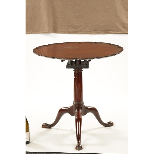 41 - A GEORGE III MAHOGANY PIE CRUST EDGE BIRD CAGE CHIPPENDALE-STYLE TRIPOD TABLE with gun barrel stem a... 