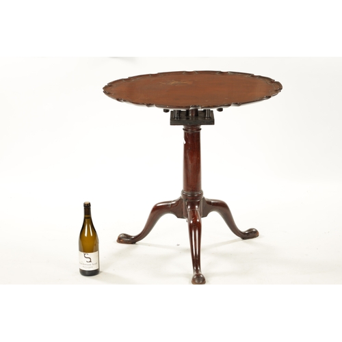 41 - A GEORGE III MAHOGANY PIE CRUST EDGE BIRD CAGE CHIPPENDALE-STYLE TRIPOD TABLE with gun barrel stem a... 