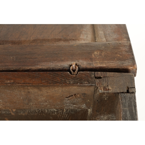 418 - A GOOD SMALL LATE 17TH CENTURY OAK PANELLED COFFER with arcaded carved front (82cm wide 45cm deep 57... 