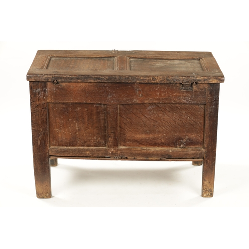 418 - A GOOD SMALL LATE 17TH CENTURY OAK PANELLED COFFER with arcaded carved front (82cm wide 45cm deep 57... 