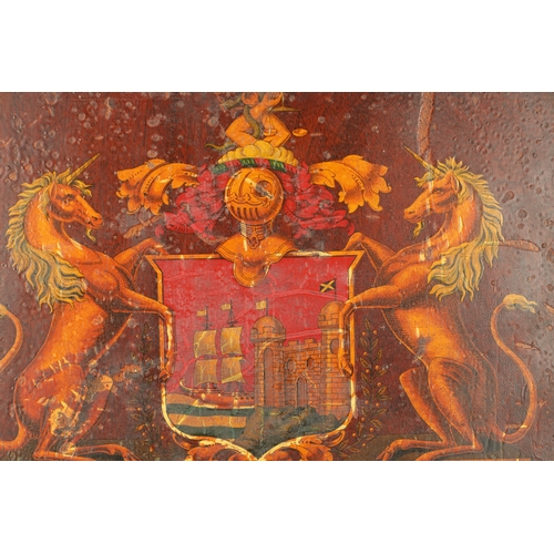 420 - A 19TH CENTURY PAINTED COAT OF ARMS PANEL OF BRISTOL mounted in a shaped moulded frame