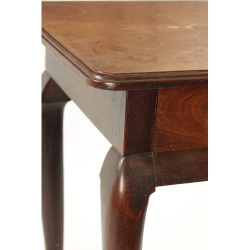 423 - A GEORGE II FIGURED MAHOGANY SIDE TABLE with frieze drawer; raised on shaped cabriole legs (72cm wid... 