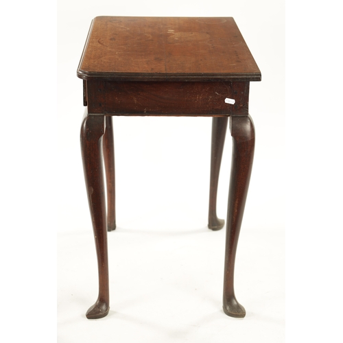 423 - A GEORGE II FIGURED MAHOGANY SIDE TABLE with frieze drawer; raised on shaped cabriole legs (72cm wid... 