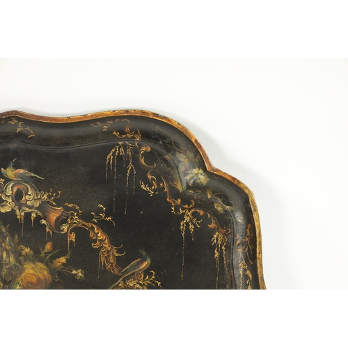 426 - A 19TH CENTURY PAPIER MACHE LACQUERWORK TRAY decorated with flowers and birds (76cm wide 60cm deep)