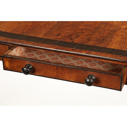 427 - A RARE CANADIAN REGENCY PERIOD ASH AND COROMANDEL SIDE TABLE with two shallow frieze drawers; raised... 