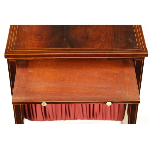 429 - A FINE REGENCY BOXWOOD STRUNG FIGURED ROSEWOOD WORK TABLE with lift up back, pull out slide and fitt... 