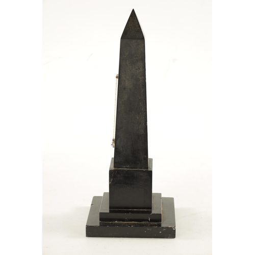 438 - A LARGE 19TH CENTURY ASHFORD SLATE AND INLAID MARBLE OBELISK THERMOMETER with bone dial and mercury ... 