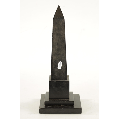 438 - A LARGE 19TH CENTURY ASHFORD SLATE AND INLAID MARBLE OBELISK THERMOMETER with bone dial and mercury ... 