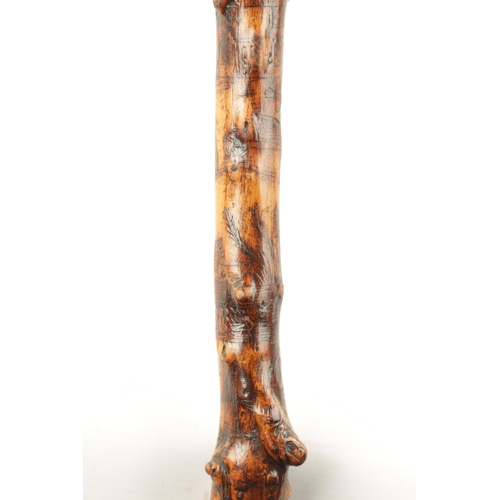 442 - A RARE VICTORIAN FOLK ART CARVED HAWTHORN WALKING STICK DATED 1860 decorated with the Royal coat of ... 