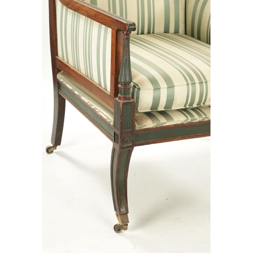 446 - A REGENCY STYLE 19TH CENTURY MAHOGANY LIBRARY CHAIR with painted decoration having reeded turned sup... 