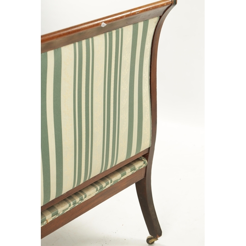 446 - A REGENCY STYLE 19TH CENTURY MAHOGANY LIBRARY CHAIR with painted decoration having reeded turned sup... 