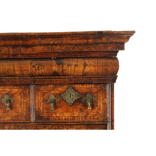 453 - A FINE WILLIAM AND MARY FIGURED ASH CHEST ON CHEST having a superb colour and polish with cushion to... 