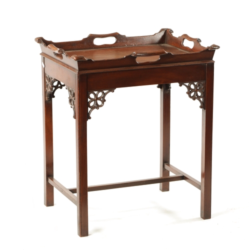 6 - A REPRODUCTION CHIPPENDALE STYLE MAHOGANY TRAY ON STAND (58cm wide 46cm deep 68cm high)