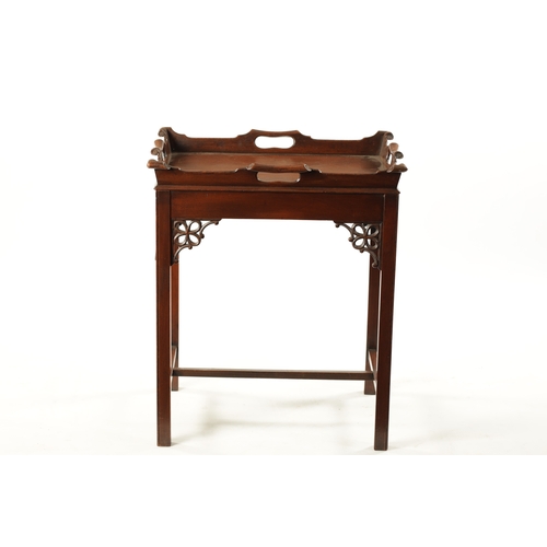 6 - A REPRODUCTION CHIPPENDALE STYLE MAHOGANY TRAY ON STAND (58cm wide 46cm deep 68cm high)